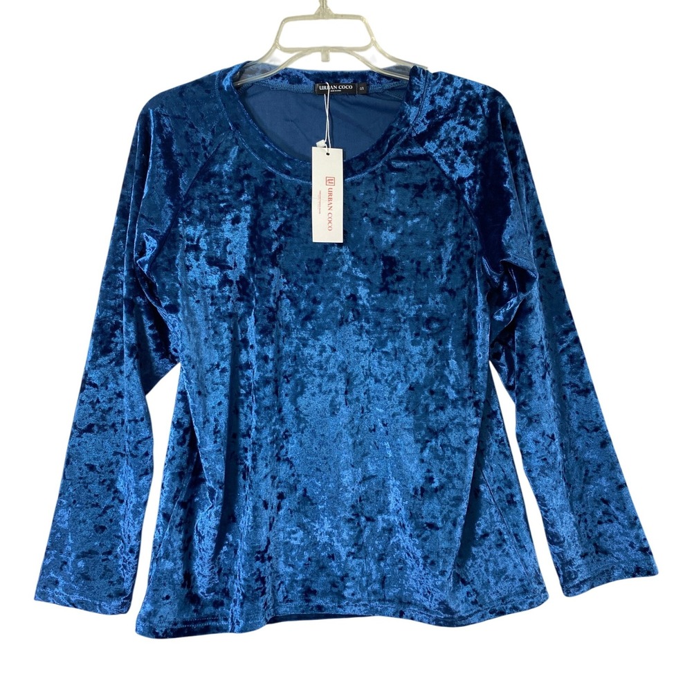 Urban Coco Top Womens Small Blue Crushed Velvet Long Sleeve‎ Fairy Chic NWT